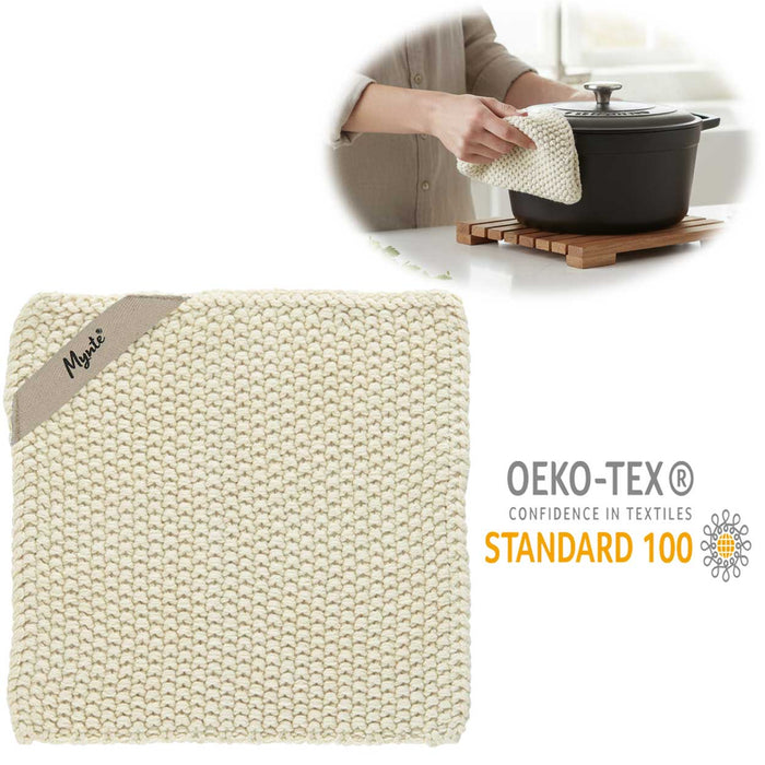 Vintage Topflappen 22cm Mynte Latte Cream Gestrickt 100% Baumwolle OEKO-TEX 100