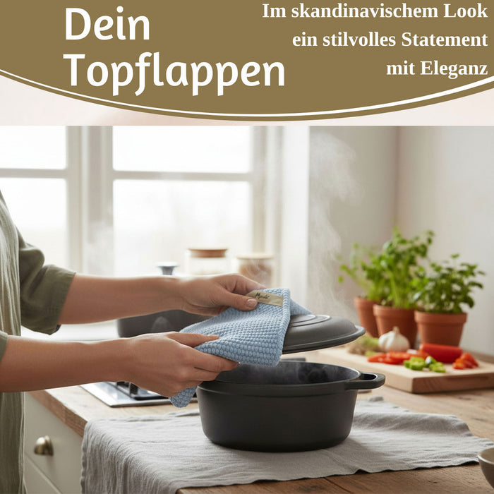 Vintage Topflappen 22cm Mynte Blau Blue Gestrickt 100% Baumwolle OEKO-TEX 100