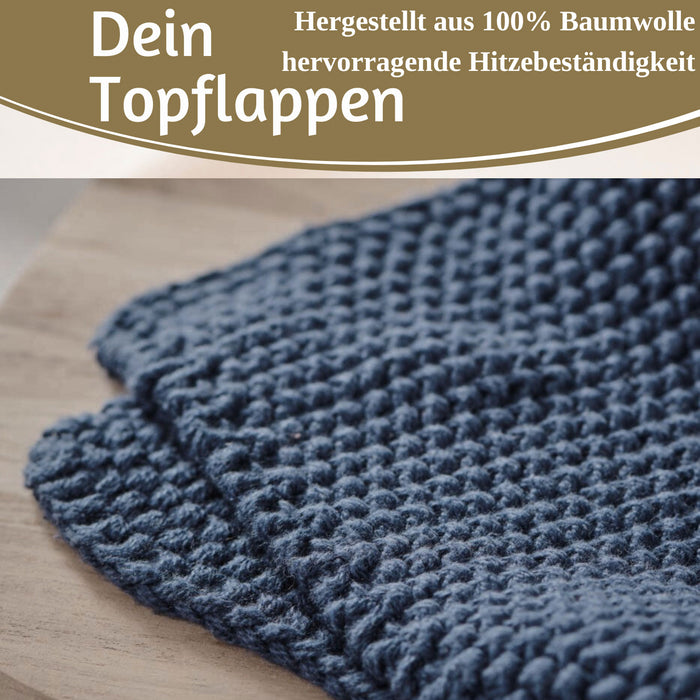 Vintage Topflappen 22cm Mynte Midnight Blau Gestrickt 100% Baumwolle OEKO-TEX 100