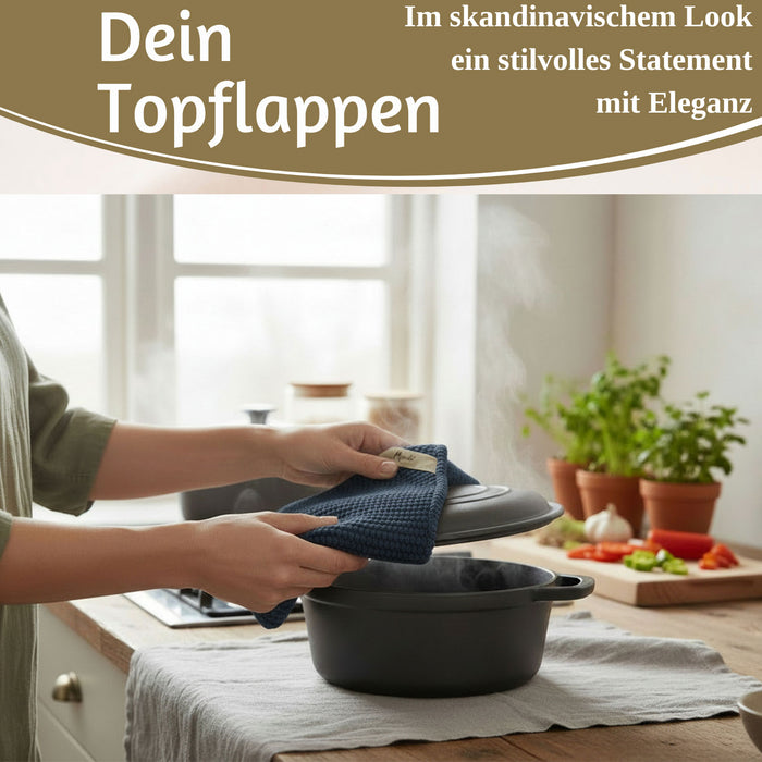 KI-generiertes Bild,Vintage Topflappen 22cm Mynte Midnight Blau Gestrickt 100% Baumwolle OEKO-TEX 100