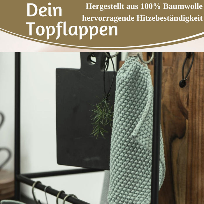 KI-generiertes Bild,Vintage Topflappen 22cm Mynte Staubig Grün Gestrickt 100% Baumwolle OEKO-TEX 100