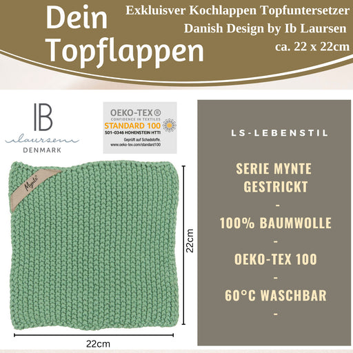 KI-generiertes Bild,Vintage Topflappen 22cm Mynte Wasabi Grün Gestrickt 100% Baumwolle OEKO-TEX 100