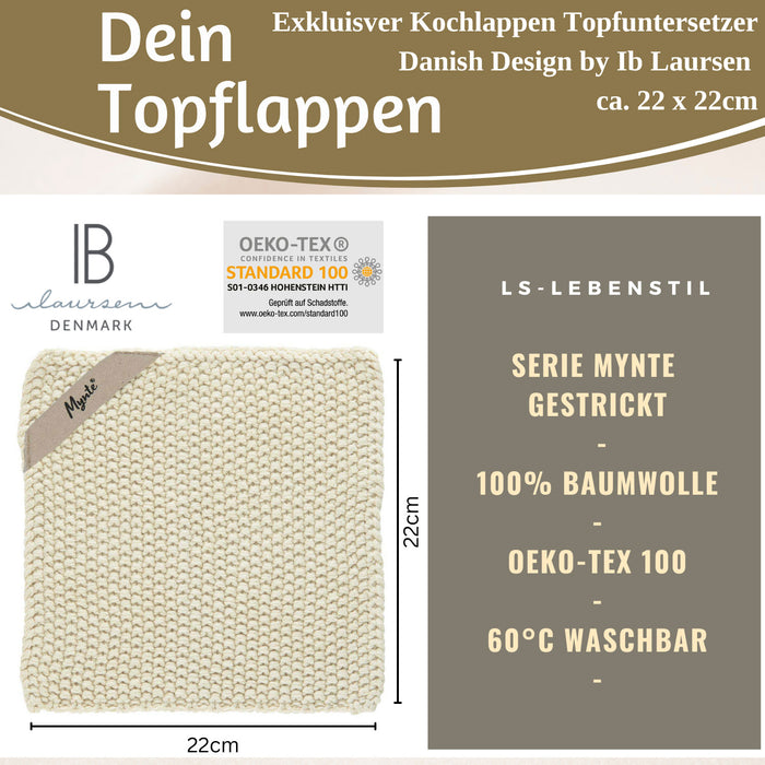 Vintage Topflappen 22cm Mynte Latte Cream Gestrickt 100% Baumwolle OEKO-TEX 100
