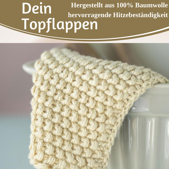 Vintage Topflappen 22cm Mynte Latte Cream Gestrickt 100% Baumwolle OEKO-TEX 100