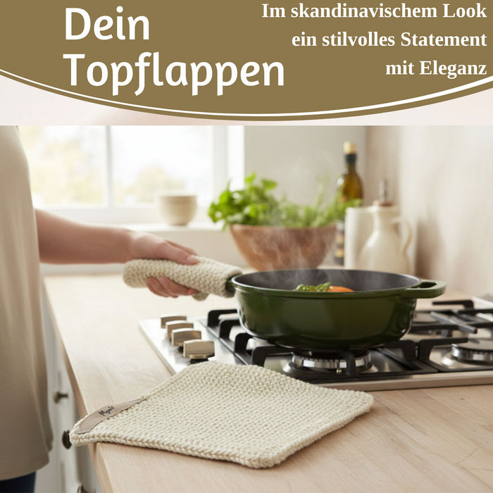 Vintage Topflappen 22cm Mynte Latte Cream Gestrickt 100% Baumwolle OEKO-TEX 100