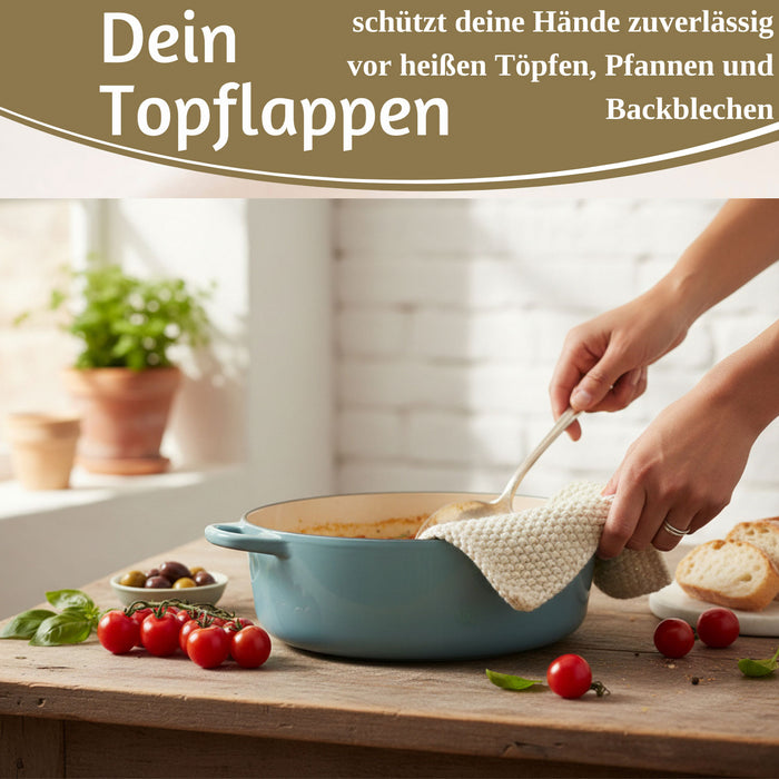 Vintage Topflappen 22cm Mynte Latte Cream Gestrickt 100% Baumwolle OEKO-TEX 100