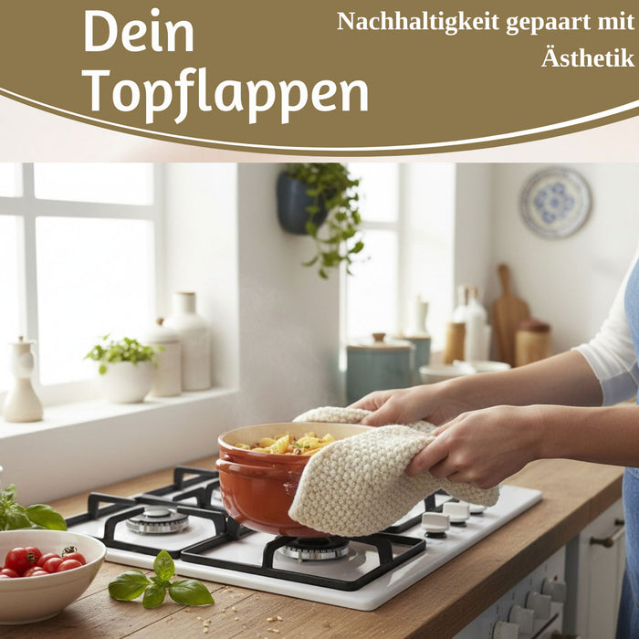 Vintage Topflappen 22cm Mynte Latte Cream Gestrickt 100% Baumwolle OEKO-TEX 100