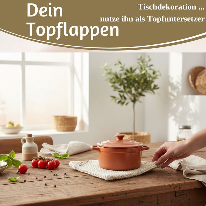 Vintage Topflappen 22cm Mynte Latte Cream Gestrickt 100% Baumwolle OEKO-TEX 100