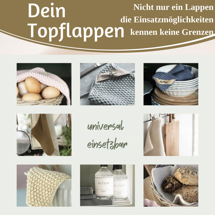 KI-generiertes Bild,Vintage Topflappen 22cm Mynte Moos-Grün Gestrickt 100% Baumwolle OEKO-TEX 100