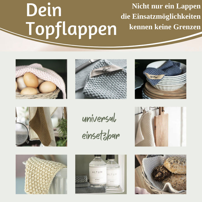 Vintage Topflappen 22cm Mynte Moos-Grün Gestrickt 100% Baumwolle OEKO-TEX 100