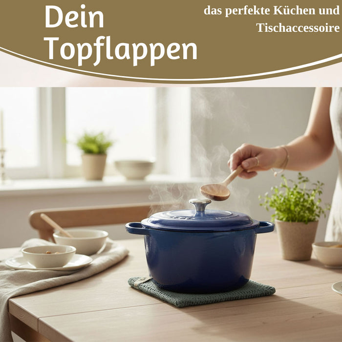 Vintage Topflappen 22cm Mynte Moos-Grün Gestrickt 100% Baumwolle OEKO-TEX 100