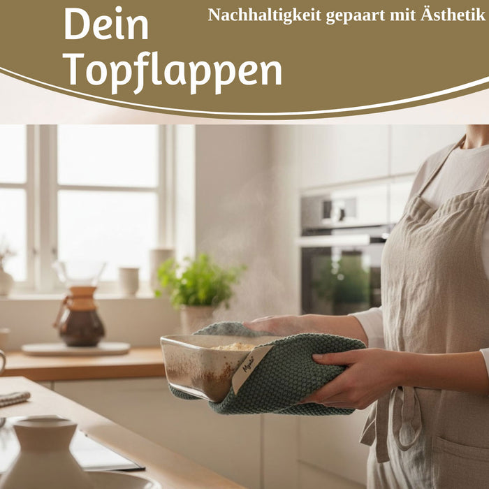 Vintage Topflappen 22cm Mynte Moos-Grün Gestrickt 100% Baumwolle OEKO-TEX 100
