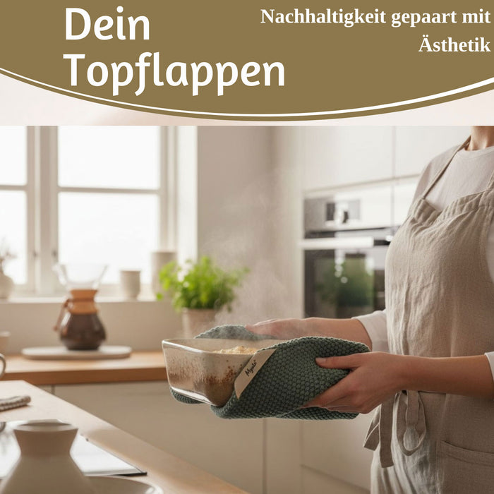 Vintage Topflappen 22cm Mynte Moos-Grün Gestrickt 100% Baumwolle OEKO-TEX 100