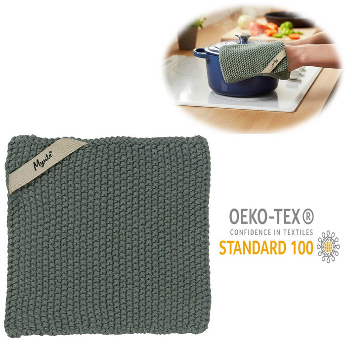 Vintage Topflappen 22cm Mynte Moos-Grün Gestrickt 100% Baumwolle OEKO-TEX 100