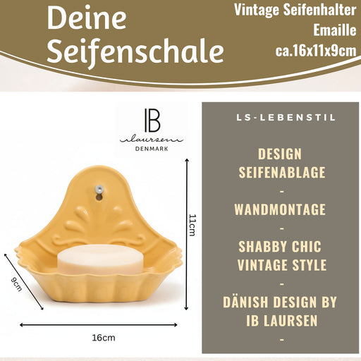 KI-generiertes Bild,IB Laursen Seifenschale Emaille Gelb 16cm Wandmontage Seifenhalter Seifenablage