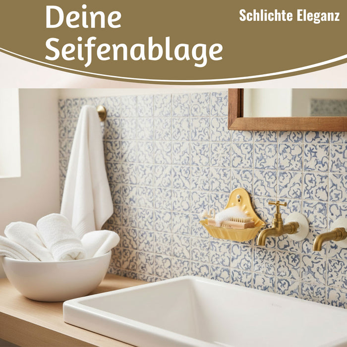 KI-generiertes Bild,IB Laursen Seifenschale Emaille Gelb 16cm Wandmontage Seifenhalter Seifenablage