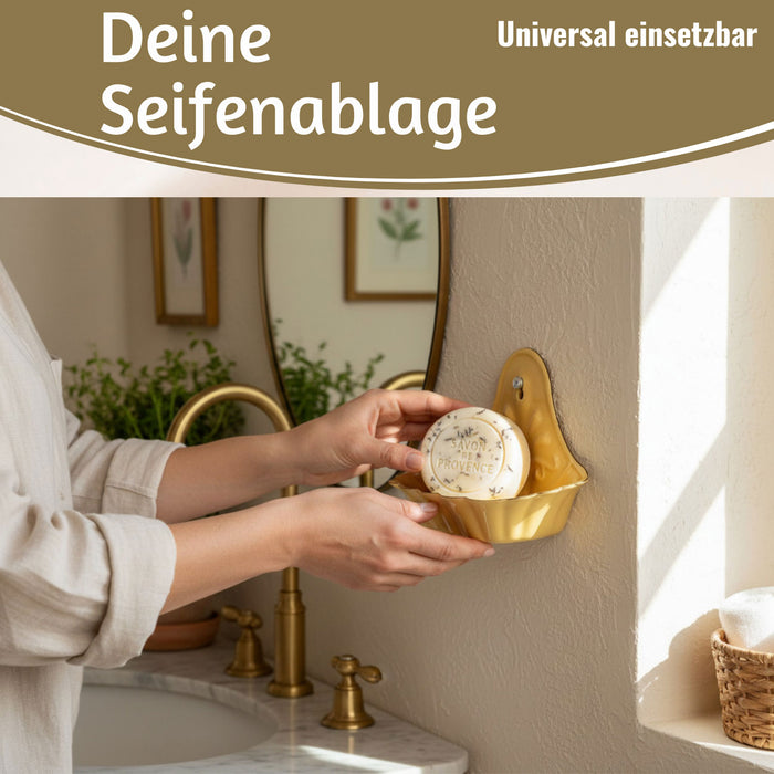 KI-generiertes Bild,IB Laursen Seifenschale Emaille Gelb 16cm Wandmontage Seifenhalter Seifenablage