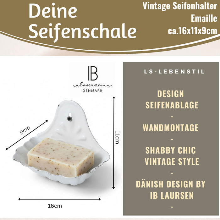 IB Laursen Seifenschale Emaille Weiß 16cm Wandmontage Seifenhalter Seifenablage