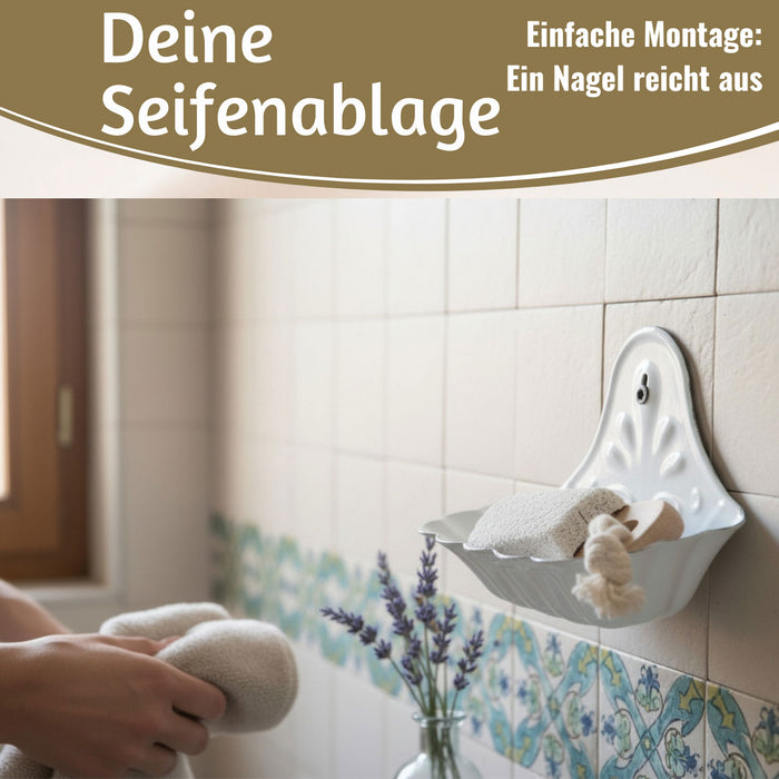 KI-generiertes Bild,IB Laursen Seifenschale Emaille Weiß 16cm Wandmontage Seifenhalter Seifenablage