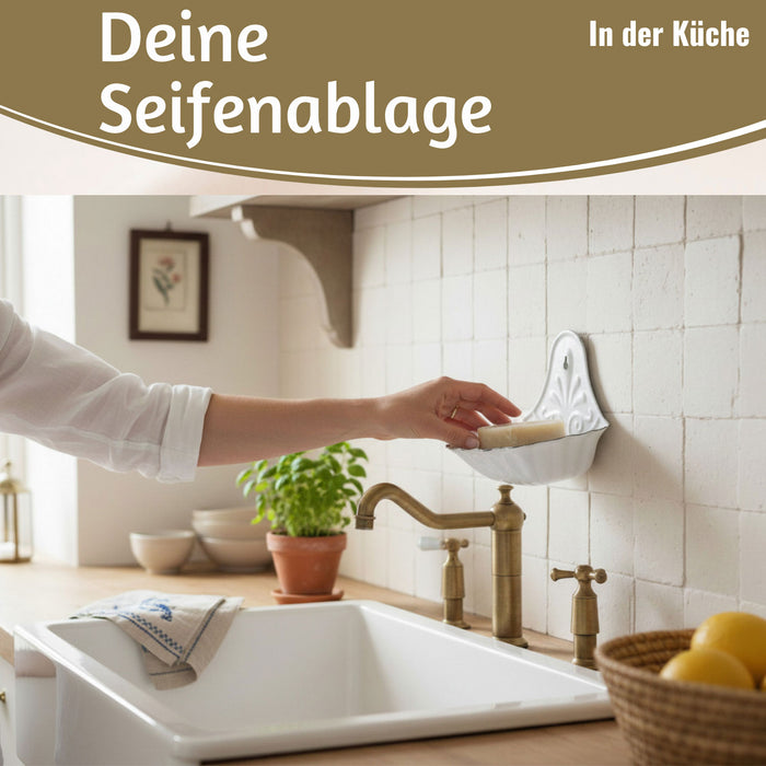 KI-generiertes Bild,IB Laursen Seifenschale Emaille Weiß 16cm Wandmontage Seifenhalter Seifenablage