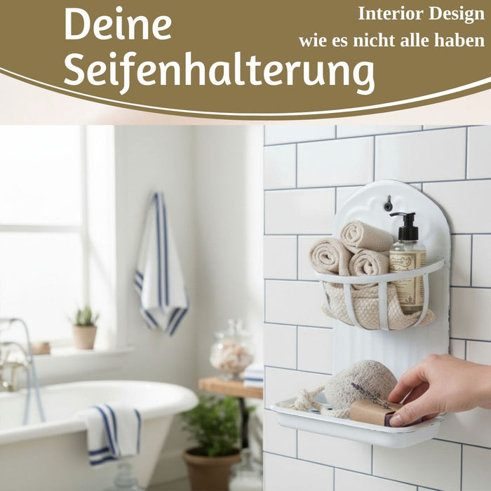 IB Laursen Seifenschale Emaille Weiß 21cm mit Ablauf Wandmontage Seifenhalter