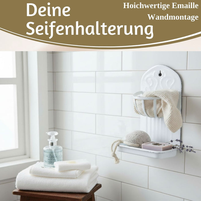 IB Laursen Seifenschale Emaille Weiß 21cm mit Ablauf Wandmontage Seifenhalter