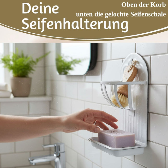 IB Laursen Seifenschale Emaille Weiß 21cm mit Ablauf Wandmontage Seifenhalter