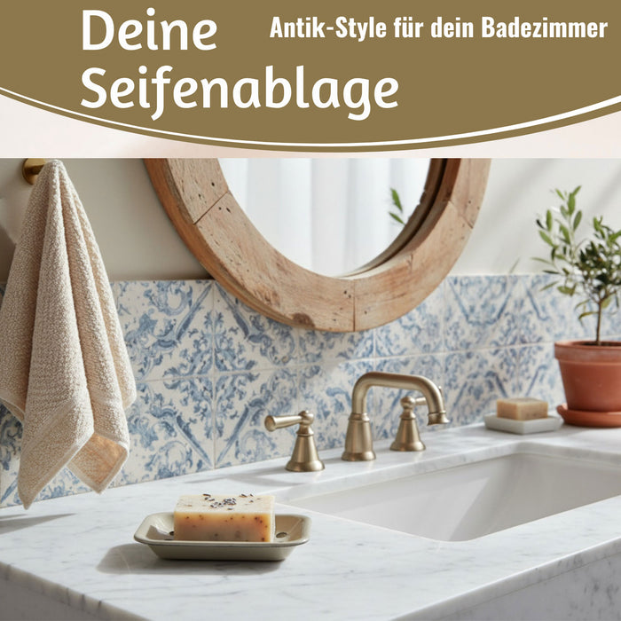 IB Laursen Emaille Seifenschale 2-tlg Beige 15cm mit Ablauf Altum Seifenablage