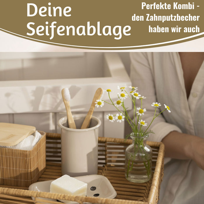 IB Laursen Emaille Seifenschale 2-tlg Beige 15cm mit Ablauf Altum Seifenablage