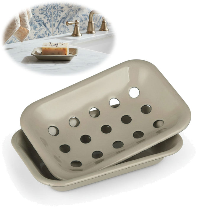 KI-generiertes Bild IB Laursen Emaille Seifenschale 2-tlg Beige 15cm mit Ablauf Altum Seifenablage