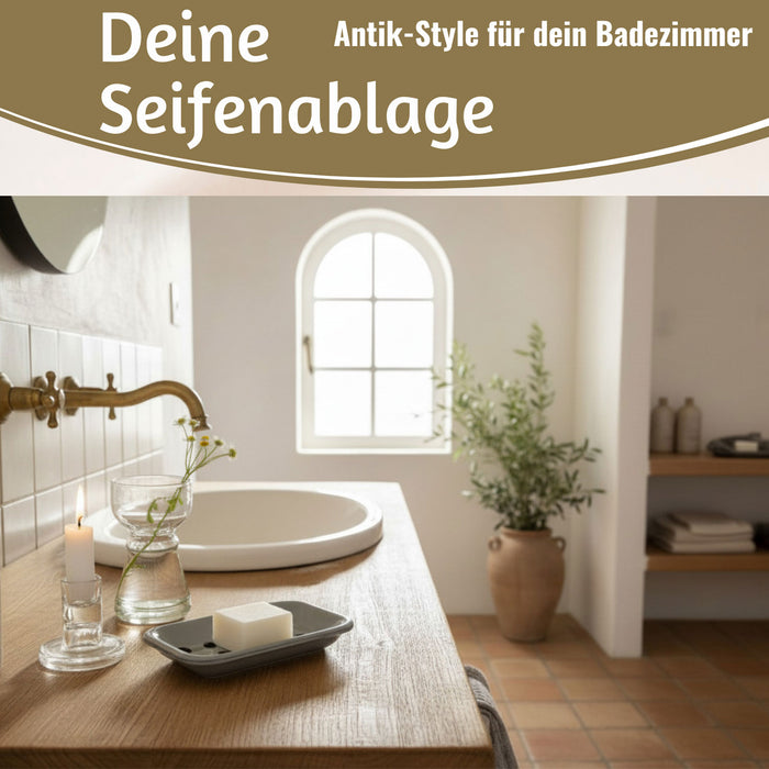 KI-generiertes Bild,IB Laursen Emaille Seifenschale 2-tlg Grau 15cm mit Ablauf Altum Seifenablage