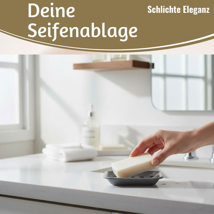 KI-generiertes Bild,IB Laursen Emaille Seifenschale 2-tlg Grau 15cm mit Ablauf Altum Seifenablage