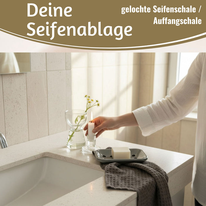 KI-generiertes Bild,IB Laursen Emaille Seifenschale 2-tlg Grau 15cm mit Ablauf Altum Seifenablage