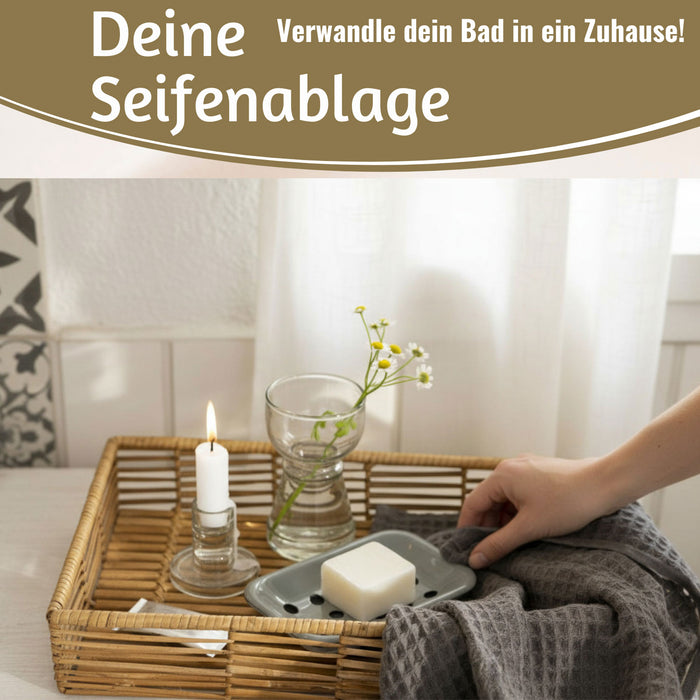 KI-generiertes Bild,IB Laursen Emaille Seifenschale 2-tlg Grau 15cm mit Ablauf Altum Seifenablage