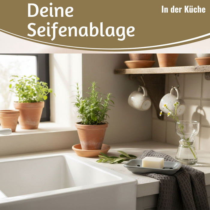 KI-generiertes Bild,IB Laursen Emaille Seifenschale 2-tlg Grau 15cm mit Ablauf Altum Seifenablage