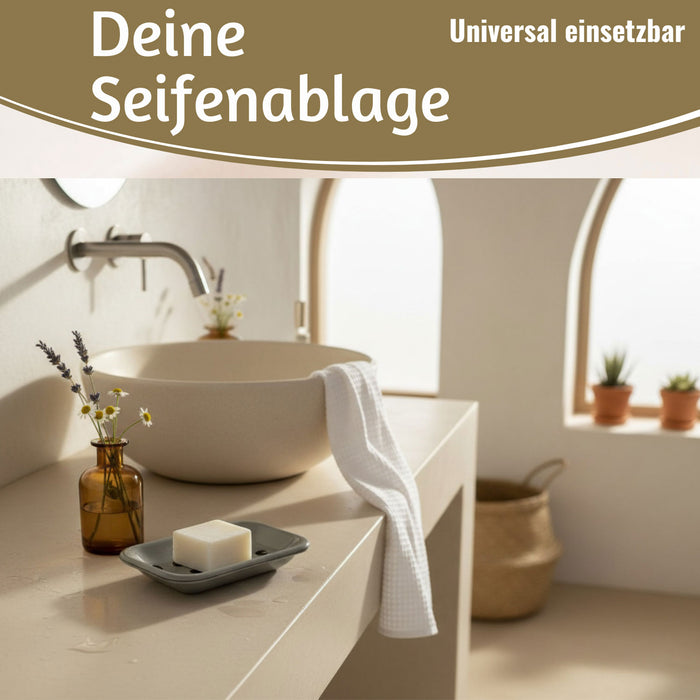 KI-generiertes Bild,IB Laursen Emaille Seifenschale 2-tlg Grau 15cm mit Ablauf Altum Seifenablage