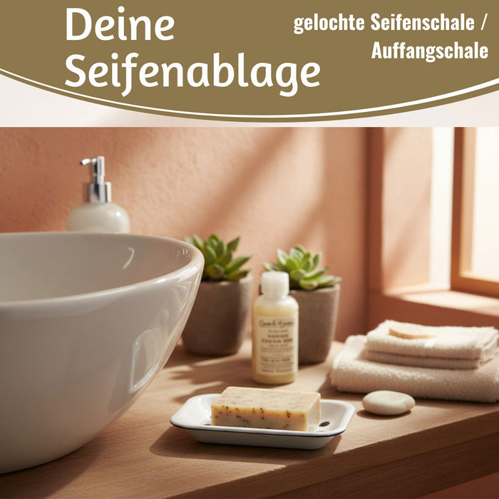 IB Laursen Emaille Seifenschale 2-tlg Weiß 15cm mit Ablauf Altum Seifenablage