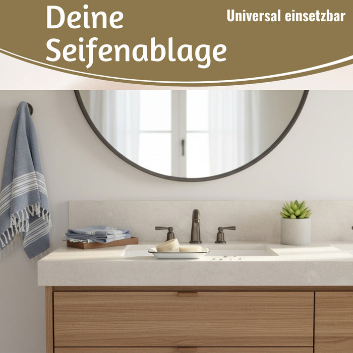IB Laursen Emaille Seifenschale 2-tlg Weiß 15cm mit Ablauf Altum Seifenablage