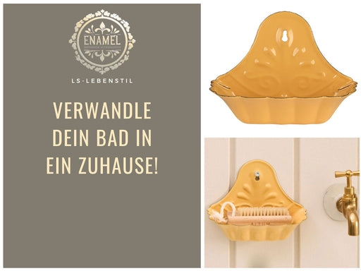 IB Laursen Seifenschale Emaille Gelb 16cm Wandmontage Seifenhalter Seifenablage