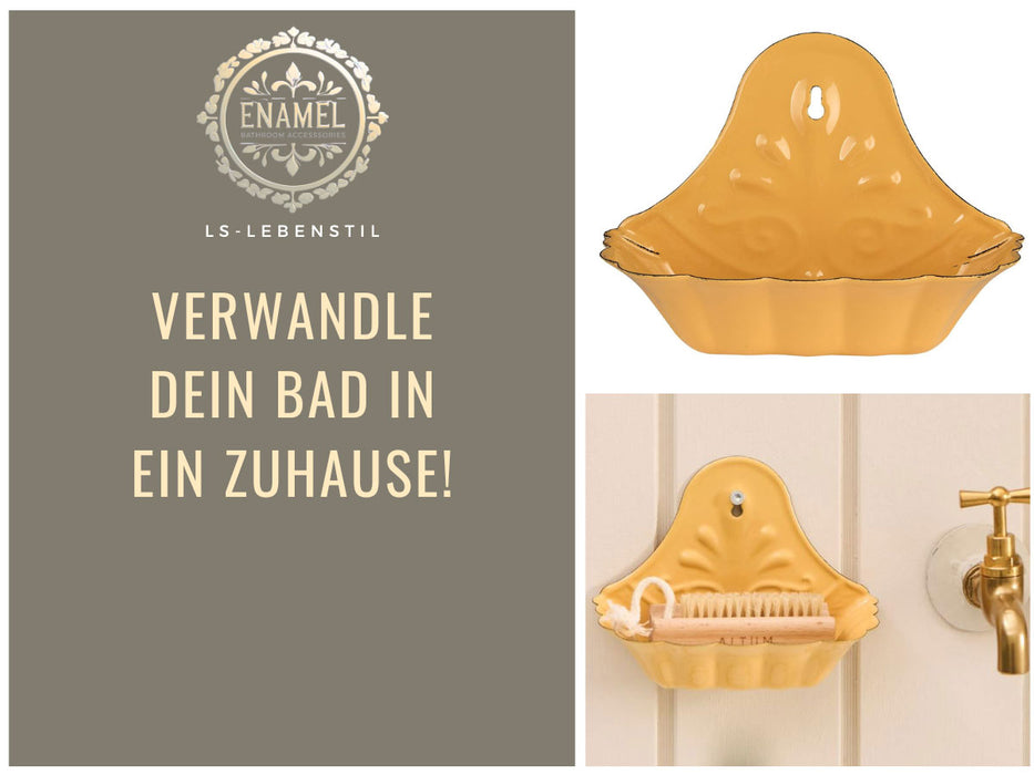 IB Laursen Seifenschale Emaille Gelb 16cm Wandmontage Seifenhalter Seifenablage