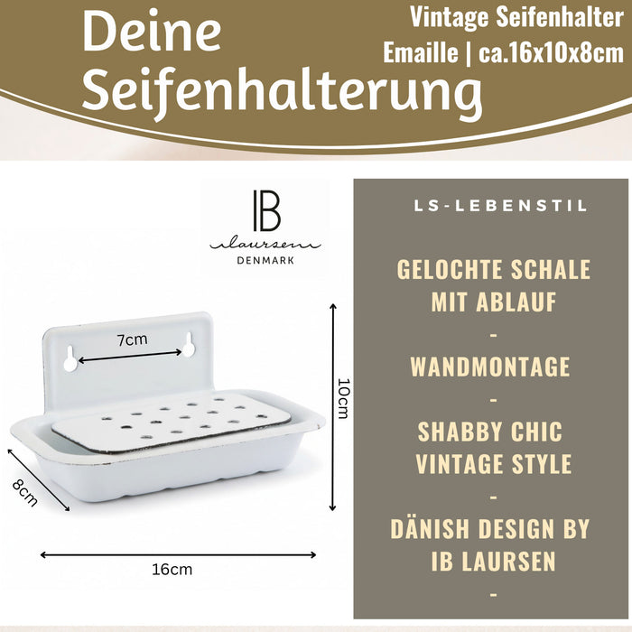KI-generiertes Bild,IB Laursen Seifenschale Emaille Weiß 16cm mit Ablauf Wandmontage Seifenhalter