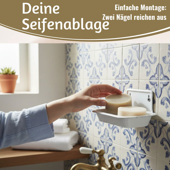 IB Laursen Seifenschale Emaille Weiß 16cm mit Ablauf Wandmontage Seifenhalter