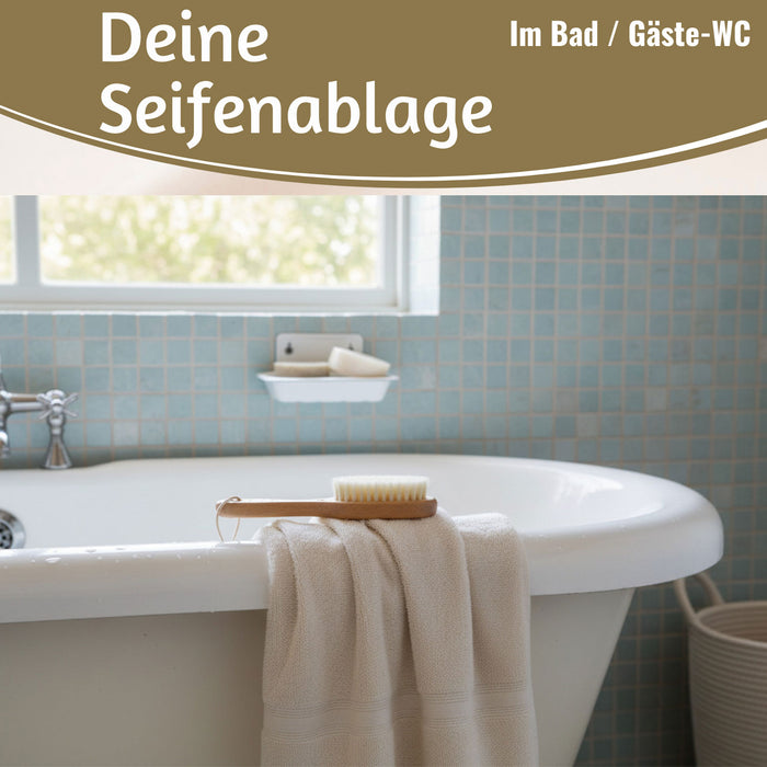 KI-generiertes Bild,IB Laursen Seifenschale Emaille Weiß 16cm mit Ablauf Wandmontage Seifenhalter