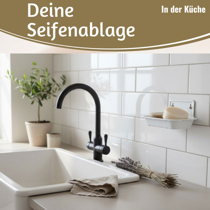 IB Laursen Seifenschale Emaille Weiß 16cm mit Ablauf Wandmontage Seifenhalter