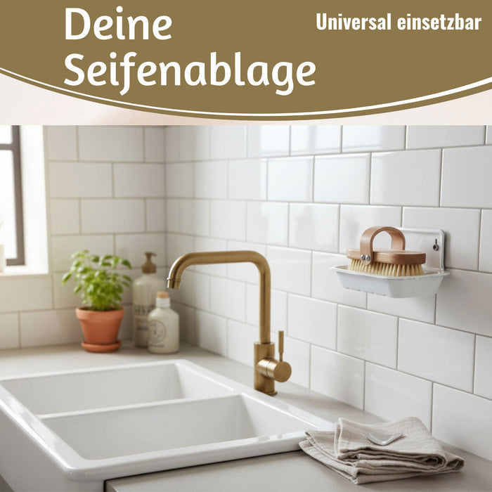 IB Laursen Seifenschale Emaille Weiß 16cm mit Ablauf Wandmontage Seifenhalter