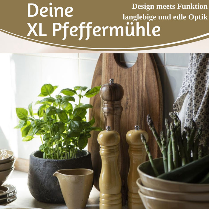 KI-generiertes Bild,Design XL Holz Salzmühle & Pfeffermühle Akazie 32cm Keramikmahlwerk Gewürzmühle