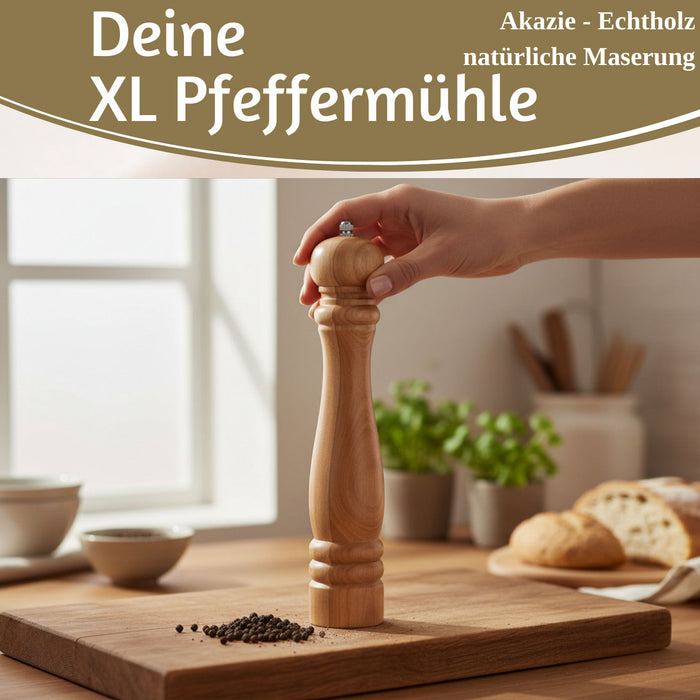 KI-generiertes Bild,Design XL Holz Salzmühle & Pfeffermühle Akazie 32cm Keramikmahlwerk Gewürzmühle