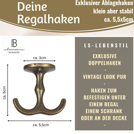 KI-generiertes Bild,IB Laursen Doppel Regalhaken Messing Vintage Schrankhaken Kleiderhaken Deckenhaken
