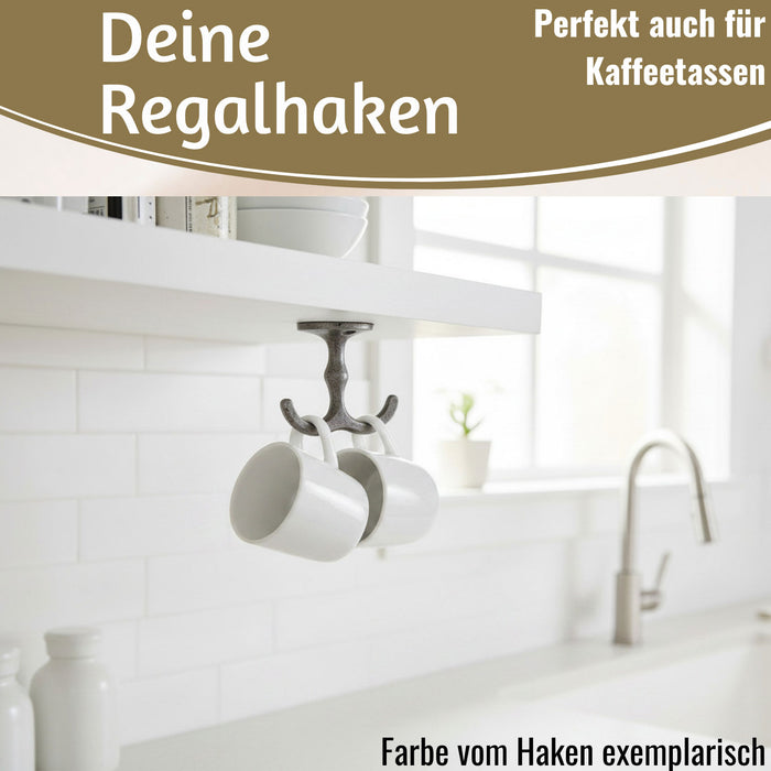 KI-generiertes Bild,IB Laursen Doppel Regalhaken Weiß Vintage Schrankhaken Kleiderhaken Deckenhaken