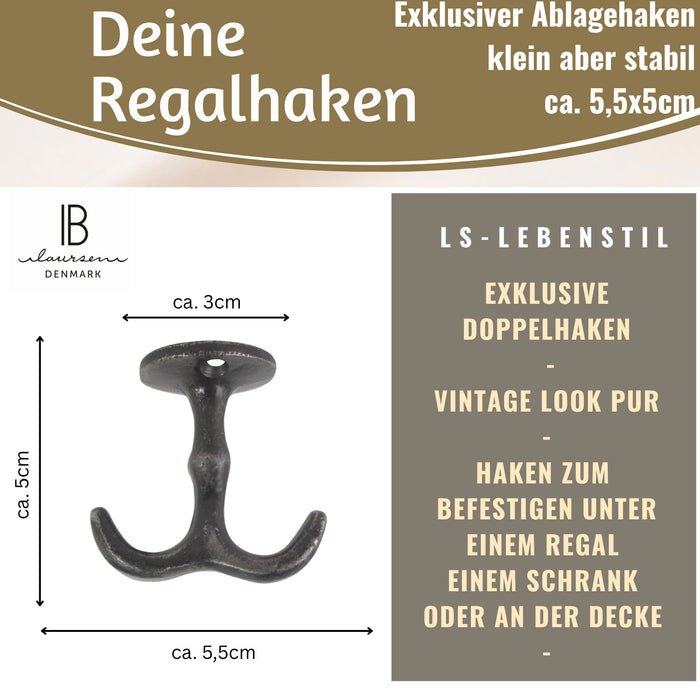 KI-generiertes Bild,IB Laursen Doppel Regalhaken Schwarz Vintage Schrankhaken Kleiderhaken Deckenhaken